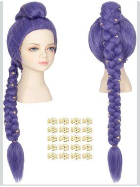 Anime Kpop Demon Hunter Purple Rumi Wig Cosplay Braided Ponytail Wig